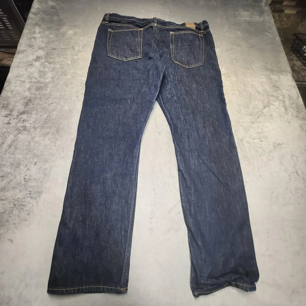Goodfellow Selvedge Jeans Mens 38x32 Blue Slim Straight Dark Wash 14 Oz